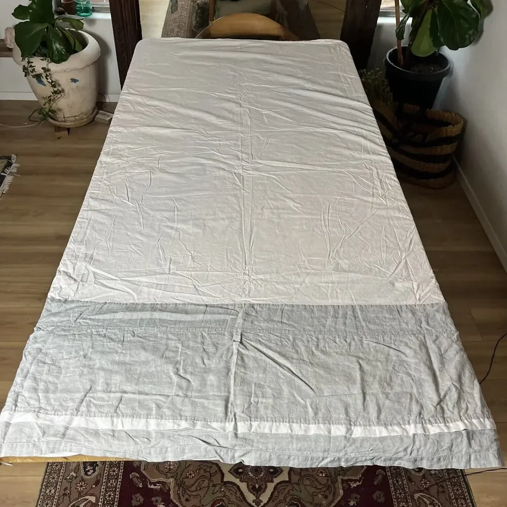 Pottery Barn 100% Linen Full Size Bedskirt Ties Grey White